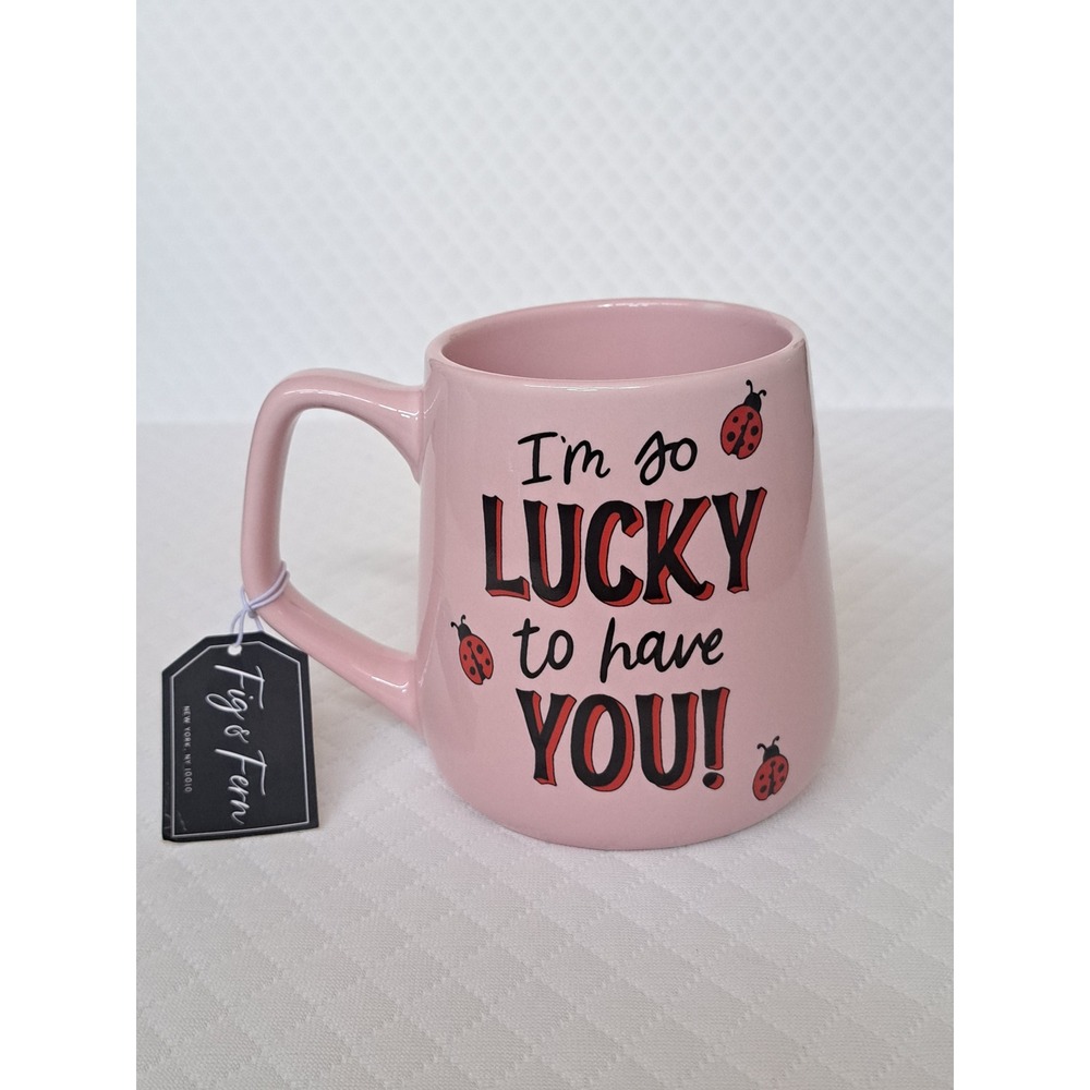 Fig & Fern Pink Ladybug Lucky To Have You Ceramic Coffee Mug New With Tags